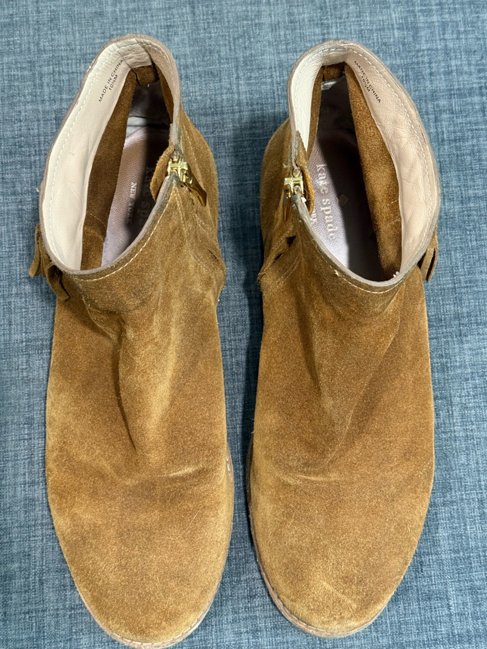 SALE! kate spade Brown Suede Ankle Booties with Gold Zipper